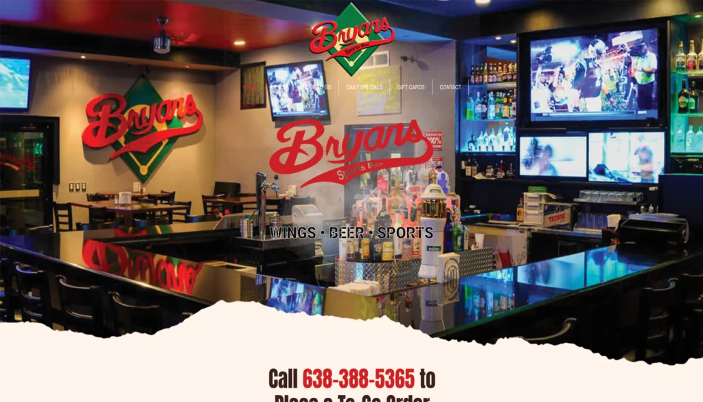 Homepage of Bryans Sports Bar & Grill